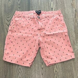 Knickerbocker Mens Chino Shorts Mid Rise ++Flex Stretch Skull Print Pink Size 34